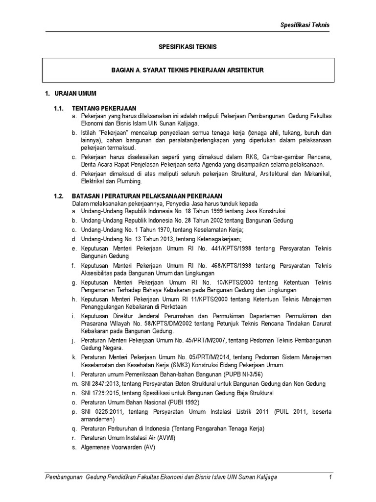Contoh Spesifikasi Teknis Arsitektur Pdf