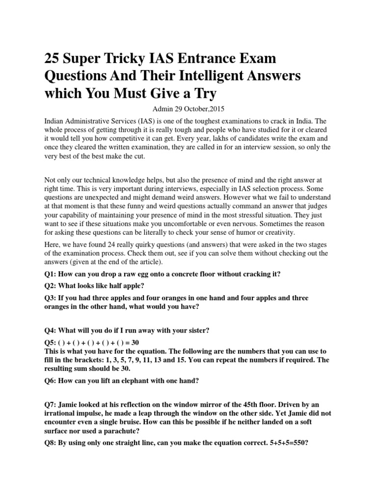 25 Tricky IAS Interview Questions | PDF | Question