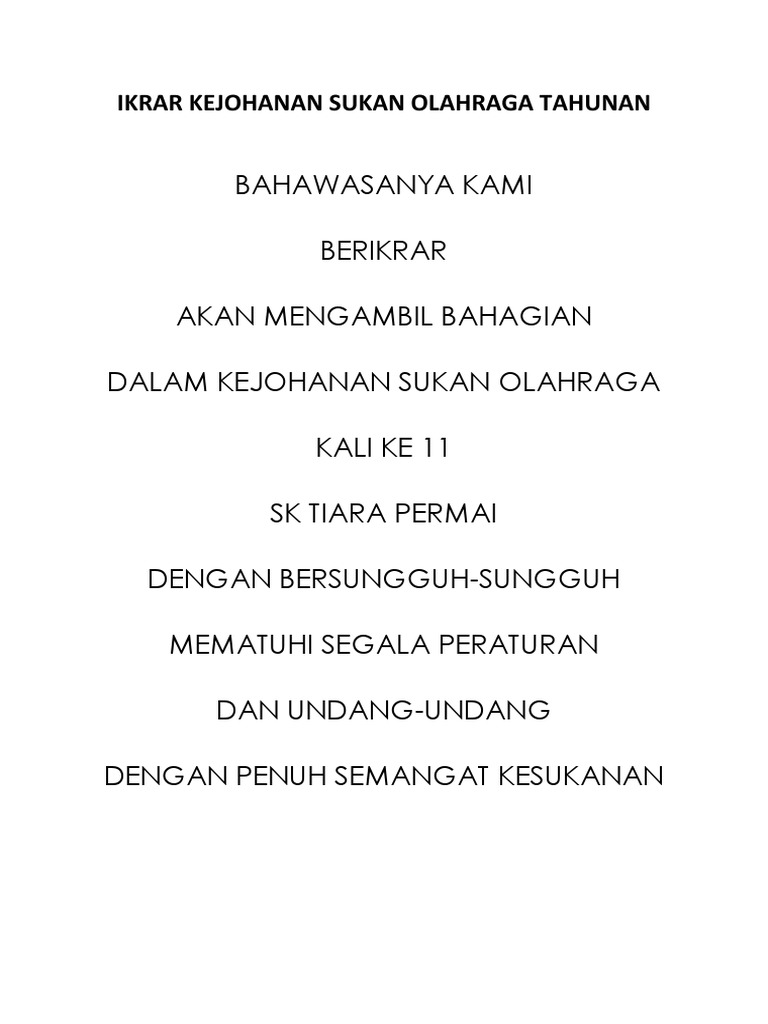 Ikrar Kejohanan Sukan Olahraga Tahunan Docx