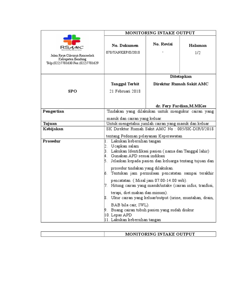 Prosedur Monitoring Intake dan Output Cairan | PDF