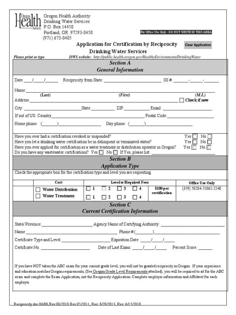 Reciprocity Application PDF Water Treatment Filtration
