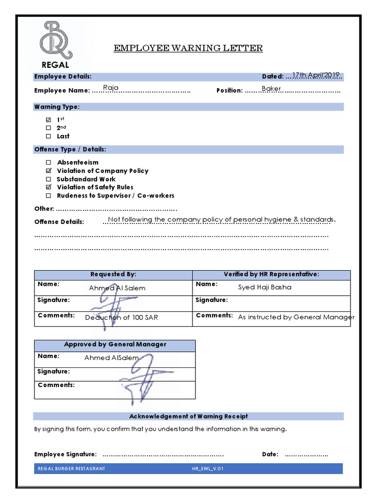 Employee Warning Notice Template | PDF