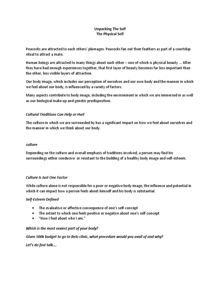 The Physical Self | PDF | Body Image | Self Concept