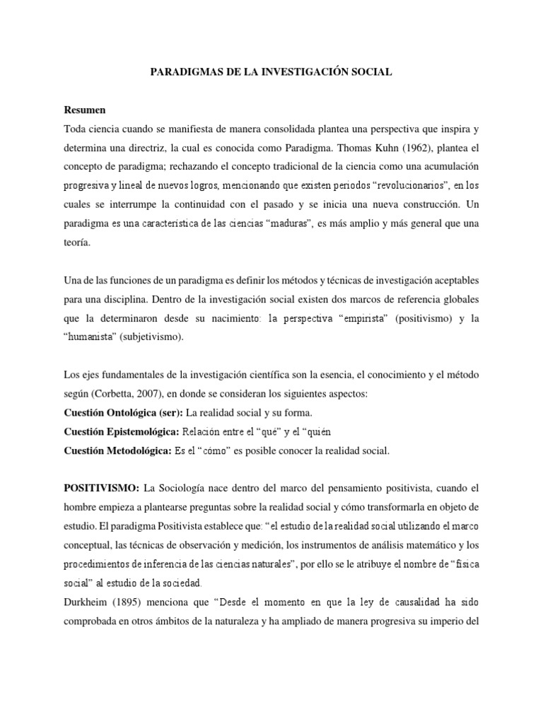 Paradigmas en Investigación Social | PDF | Paradigma | Positivismo