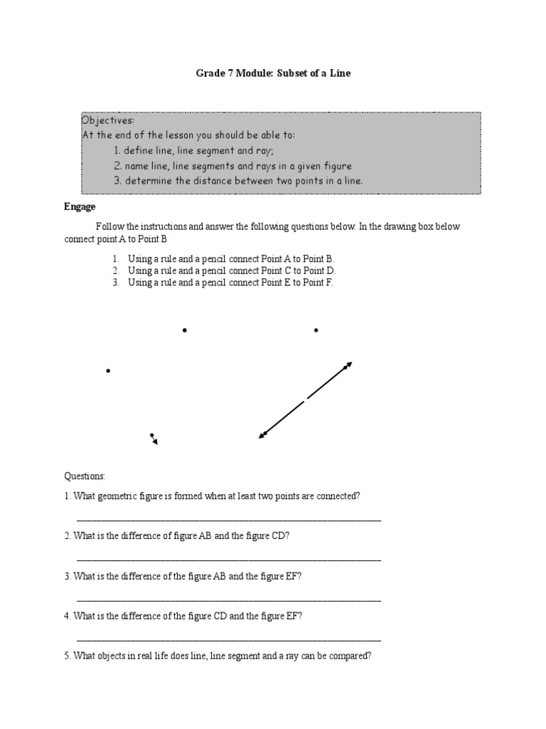 Grade 7 module subset of a line docx line geometry analytic geometry