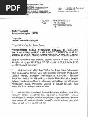 Edaran Penghuraian Tugas Pembantu Makmal Di Sekolah Kolej Matrikulasi Ipgm Kampus Di Bawah Kpm Pdf