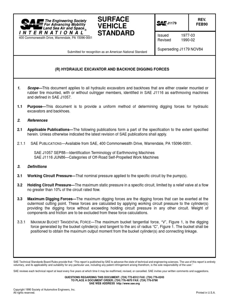 Sae j1179 Bucket Digging Force Arm Crowd Force For Hydraulic Excavator PDF PDF Horsepower