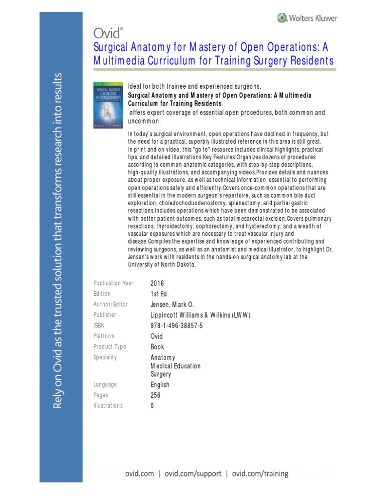 Surgical Anatomy For Mastery of Open Operations: A Multimedia ...