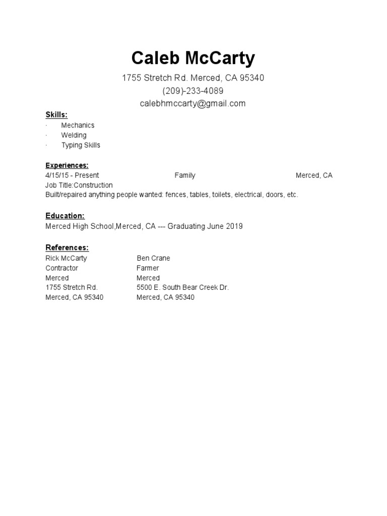 Caleb McCarty's Construction Resume | PDF