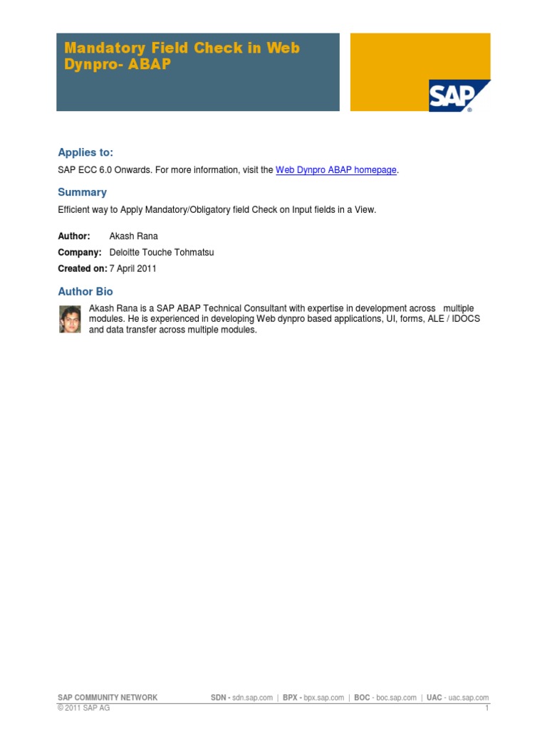 Mandatory Field Check in Web Dynpro - ABAP PDF | PDF | Application ...