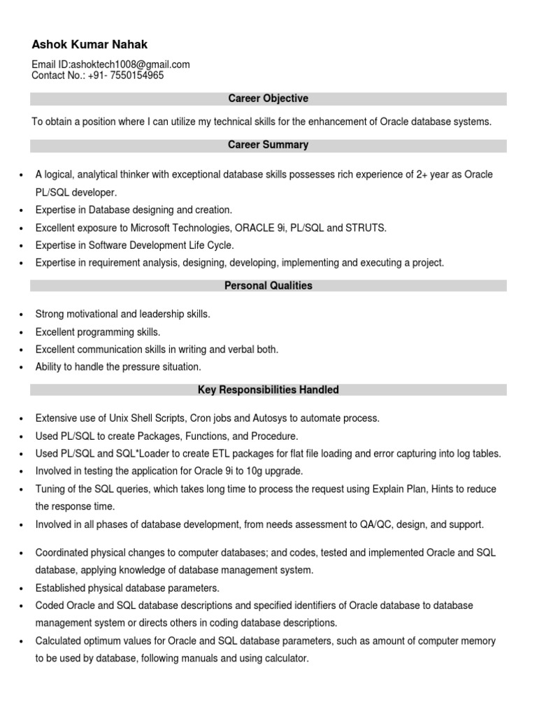 Oracle PL/SQL Developer Resume | PDF | Oracle Database | Pl/Sql