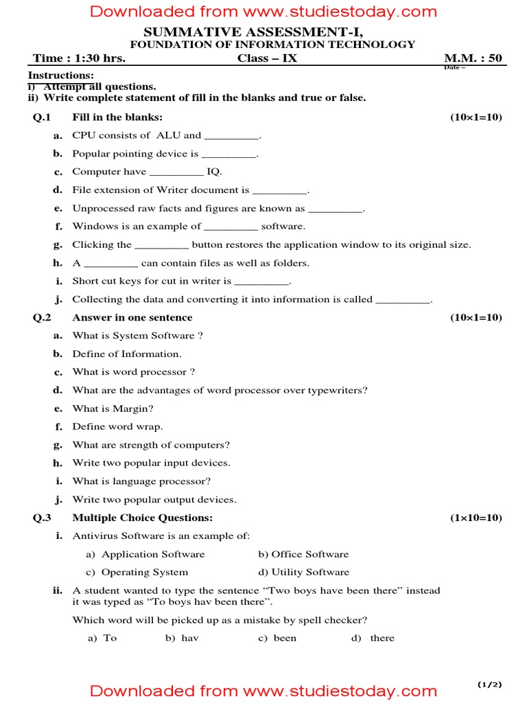 CBSE Class 9 Computer Science Sample Paper 2017 (1) - 0 | PDF | Central ...