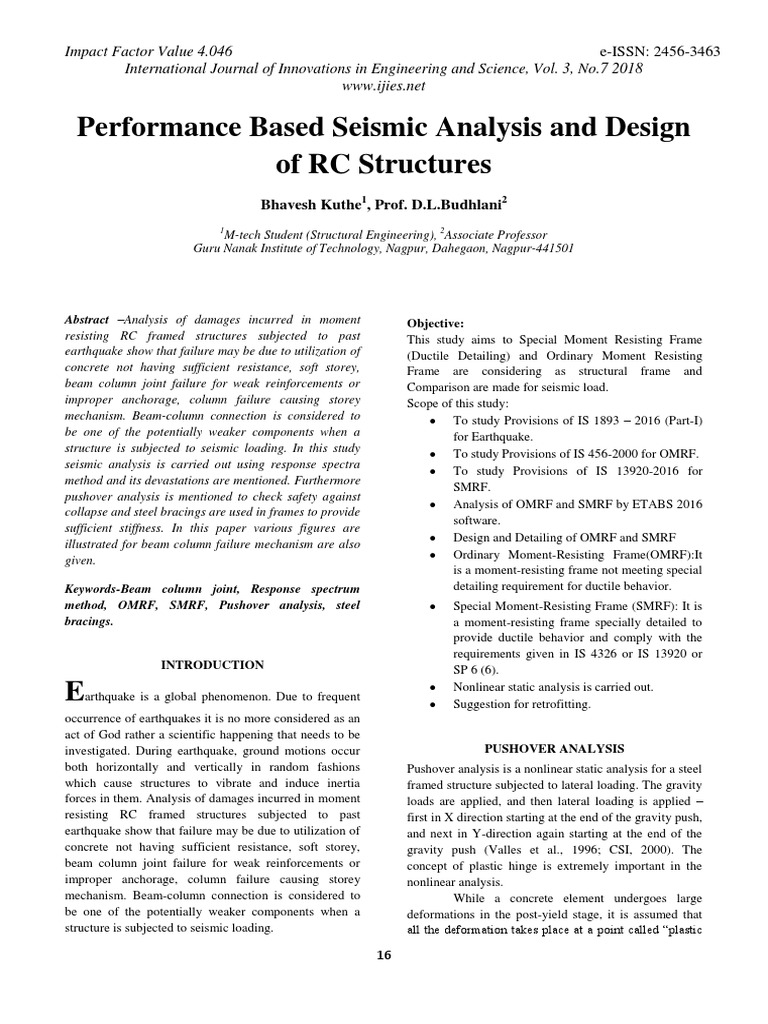 Performance Based Seismic Analysis and D PDF | PDF | Structural Load ...