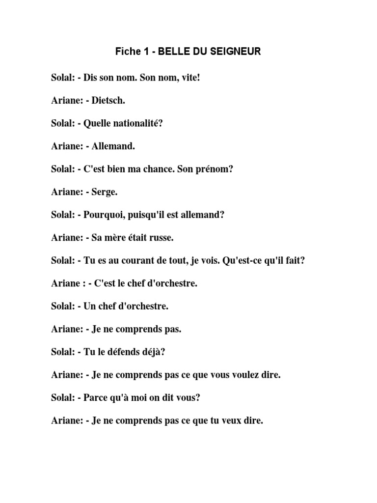 Je Ne Comprend Pas En Allemand 1BELLE DU SEIGNEUR Fiche1 | PDF | Linguistique | Langues