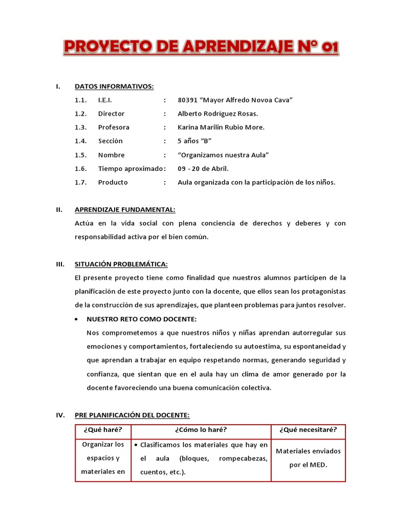Proyecto de Aprendizaje Karina | PDF | Salón de clases | Maestros