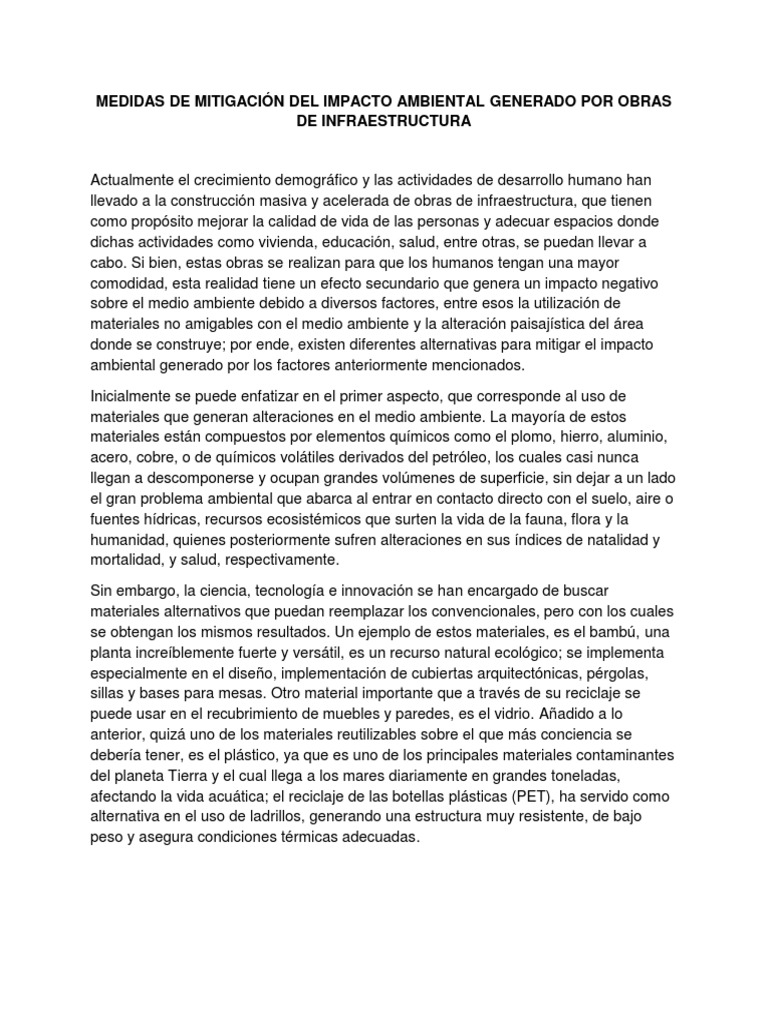 Medidas de Mitigación Del Impacto Ambiental Generado Por Obras de ...