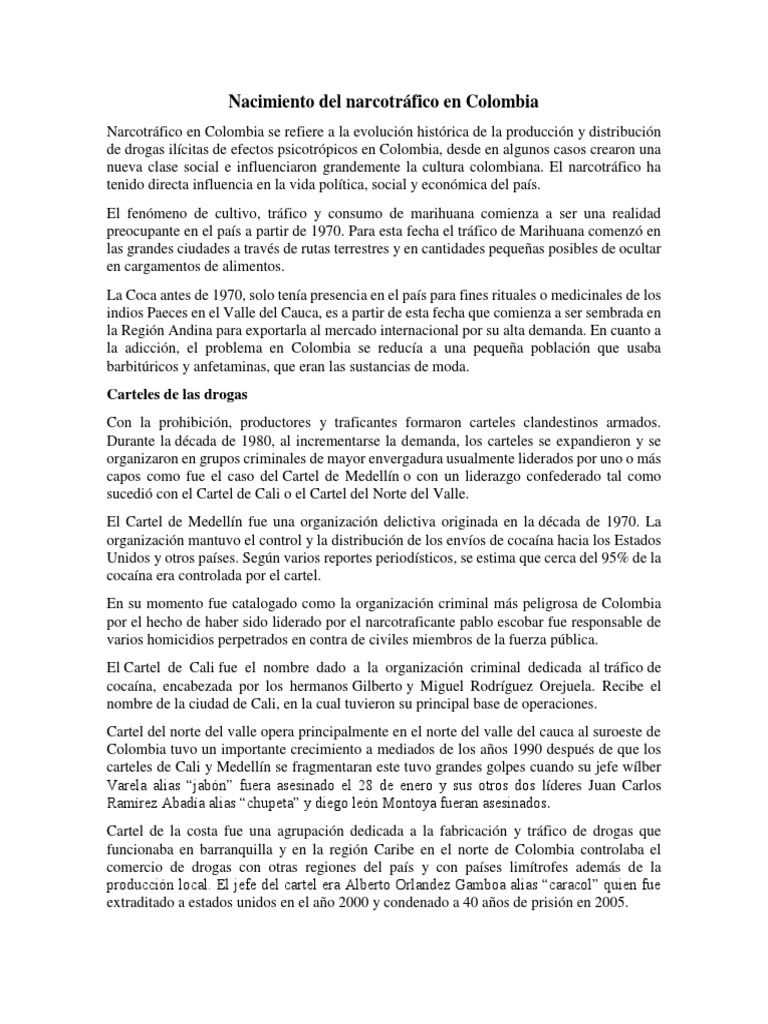 Nacimiento Del Narcotráfico en Colombia | PDF | Comercio ilegal de ...
