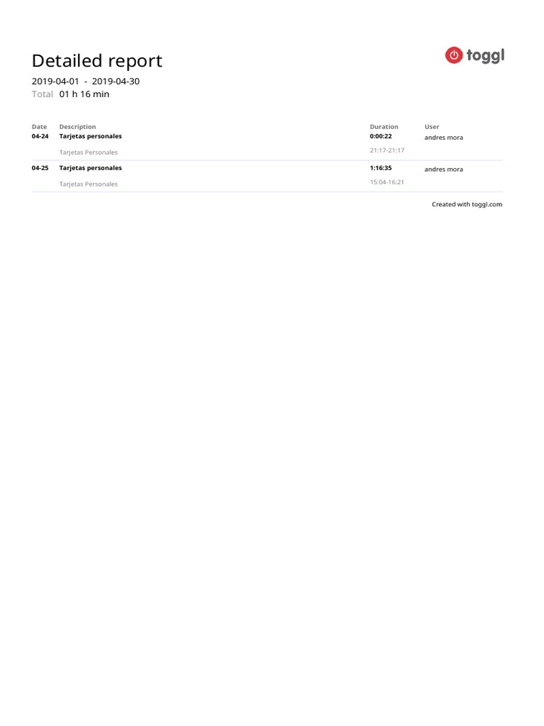 April 2019 Time Tracking Report | PDF | Games & Activities