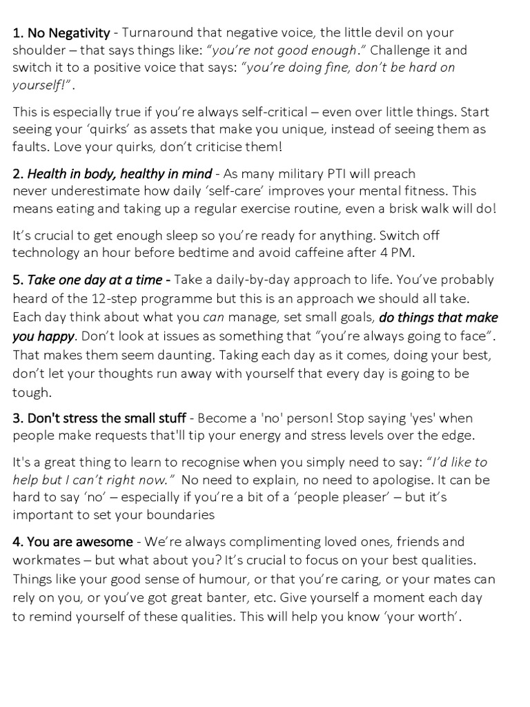 Boost Your Mental Wellbeing Daily | PDF | Career & Growth | Self ...
