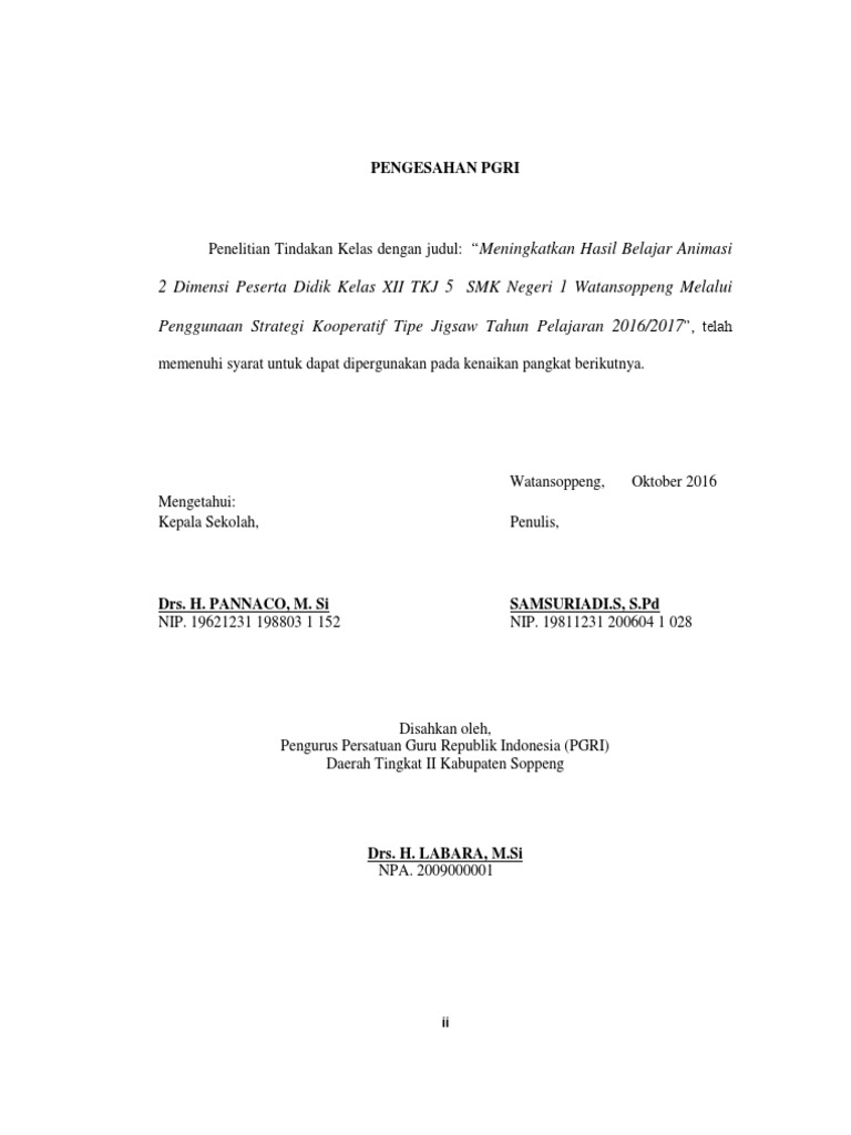 Contoh Halaman Pengesahan Pgri Kab Soppeng