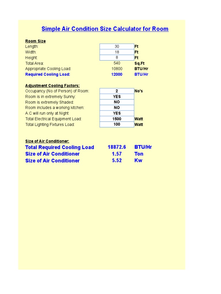 (4) Air Condition Size Calculator (1.1.19).xlsx Air Conditioning