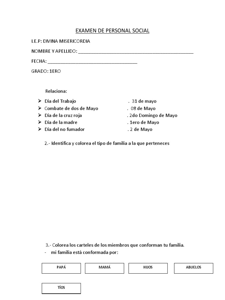 Examen de Personal Social | PDF
