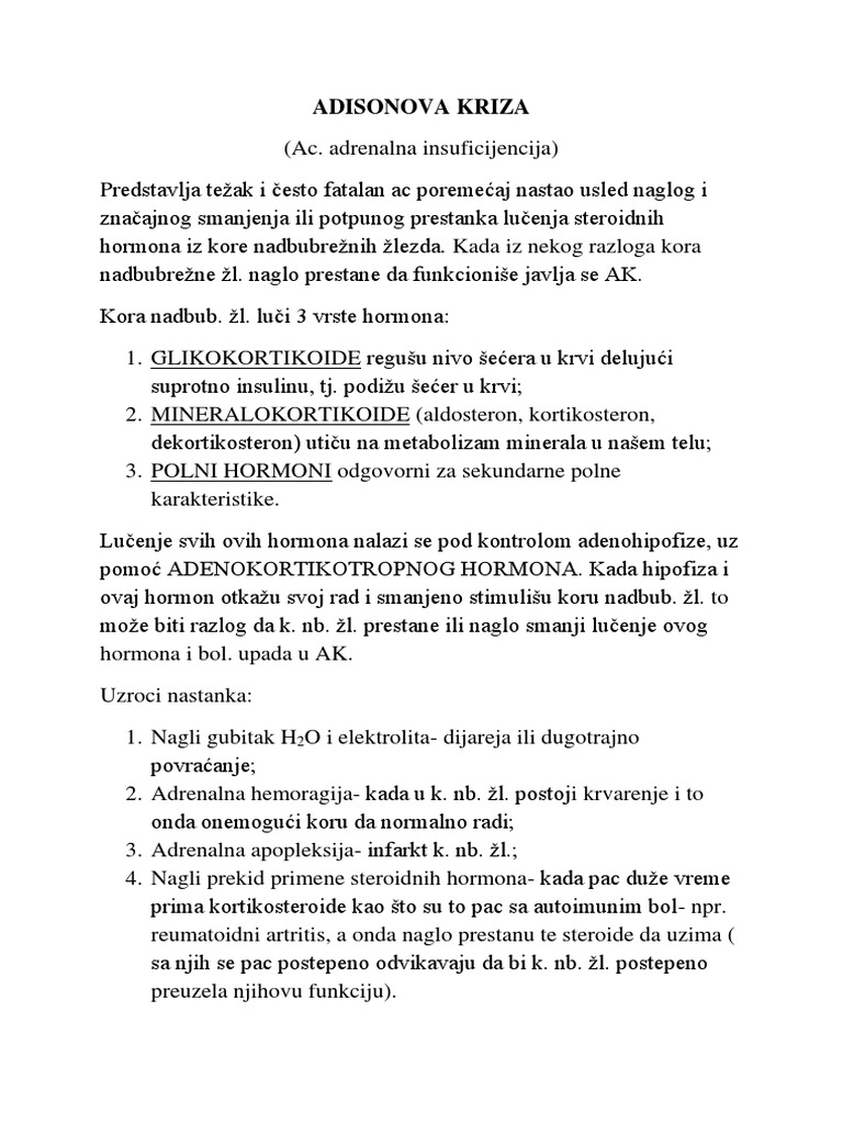 Adisonova Kriza I Tireotoksična Kriza | PDF