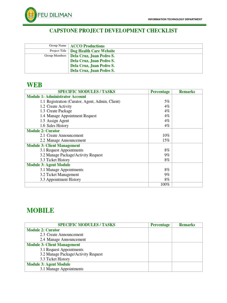 Capstone Project Development Checklist PDF