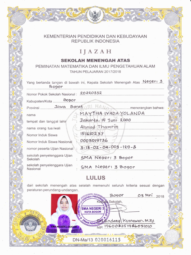 Ijazah Sma Depan Belakang Pdf