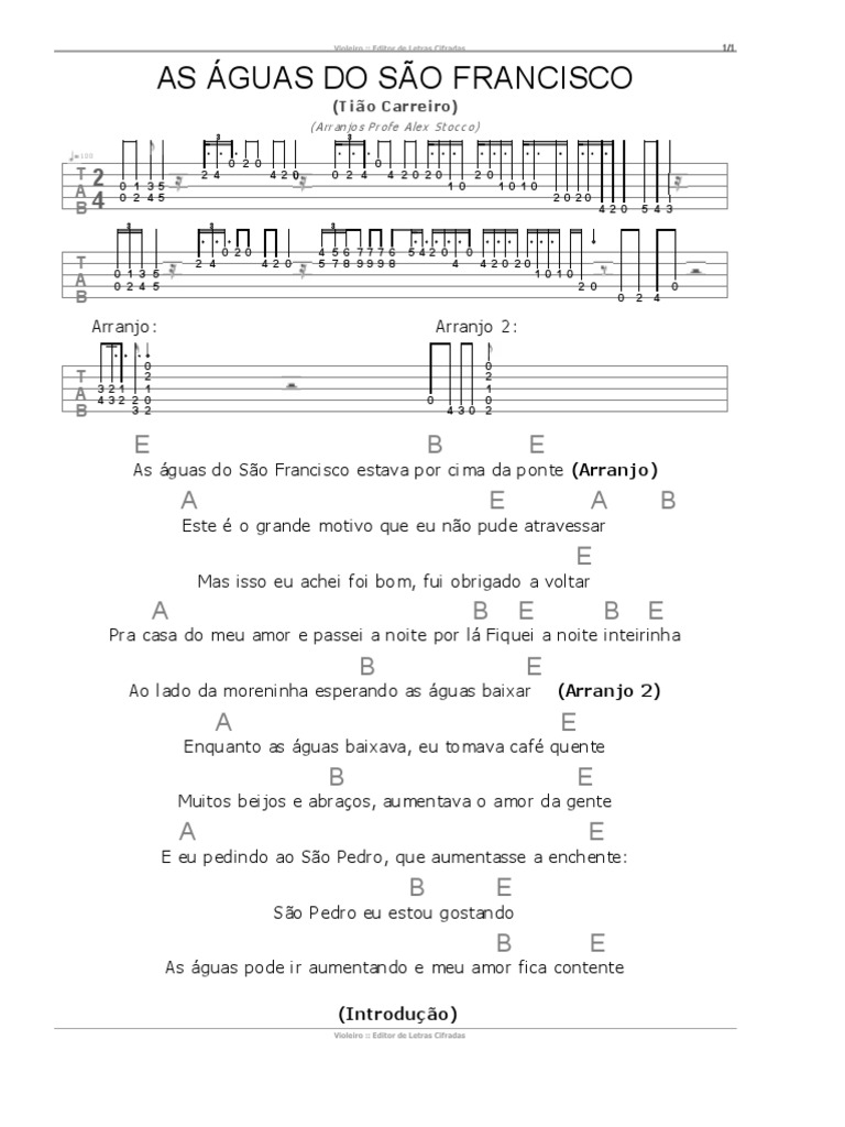 Cifras e Letra: As Águas do São Francisco | PDF | Instrumentos da ...