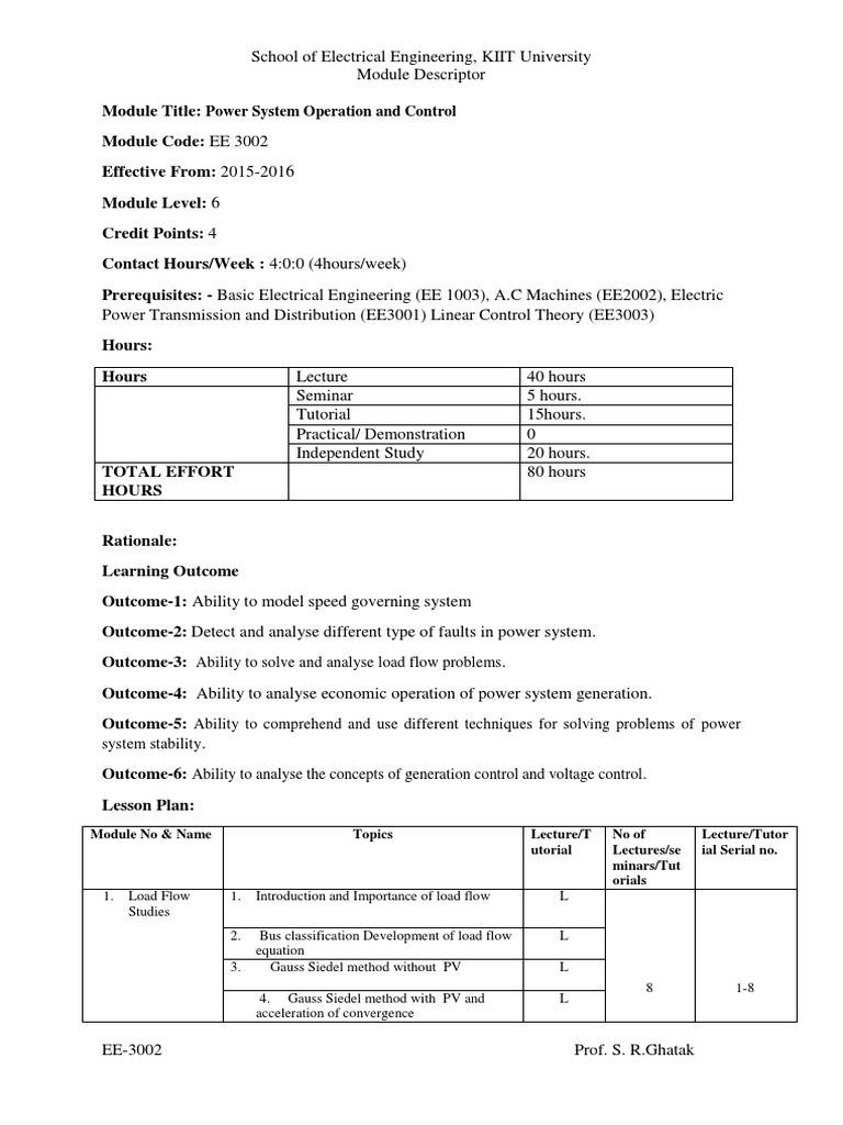 Power System Operation and Control Ability To Solve and Analyse Load
