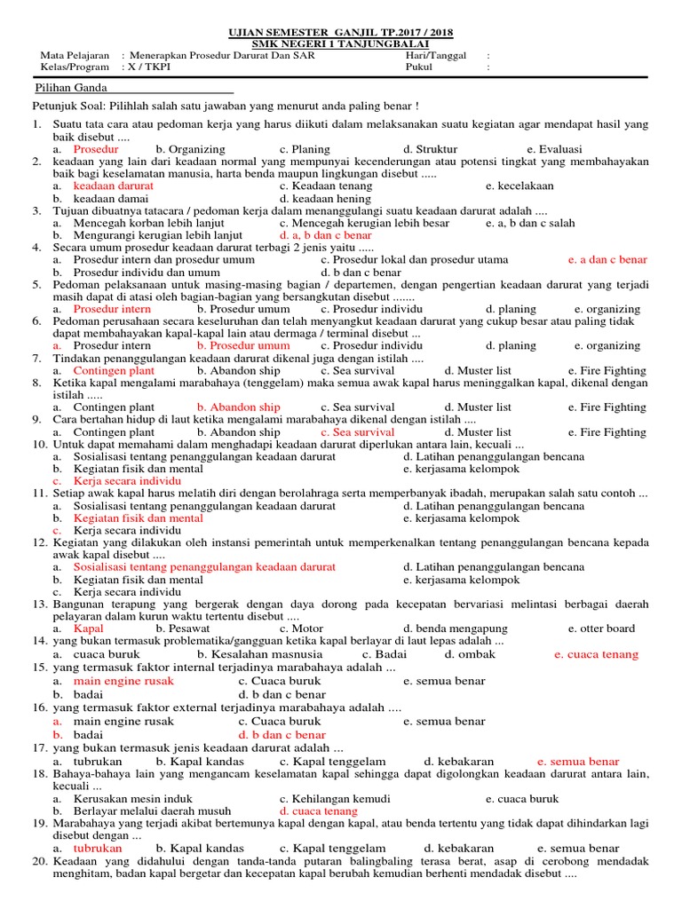 Soal Us Menerapkan Prosedur Darurat Dan Sar