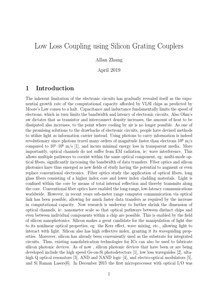 Low Loss Coupling Using Silicon Grating Couplers PDF Optical Fiber