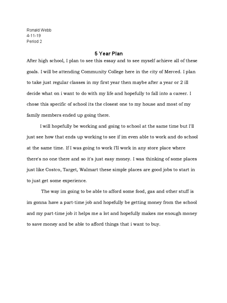 5 year plan essay example