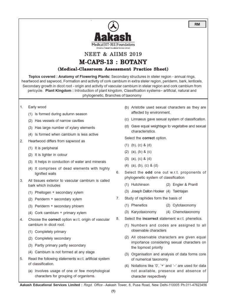 M CAPS 13 (RM) Botany (PMTcorner In) PDF Wood Botany