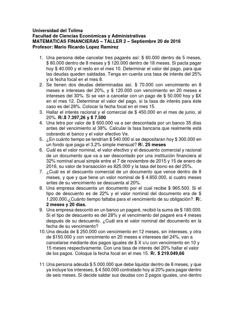 Ejercicios de Matemáticas Financieras | PDF | Interés | Tasas de interés