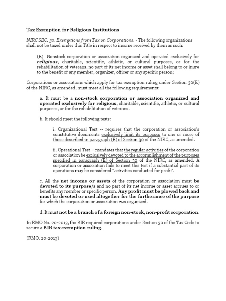 Tax Exemption For Religious Institutions | Download Free PDF | Tax ...