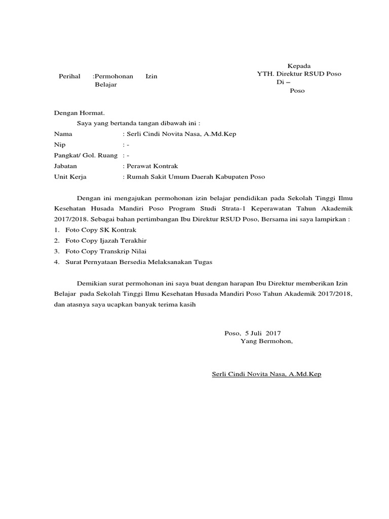 Rsud Poso Permohonan Izin Belajar Pdf