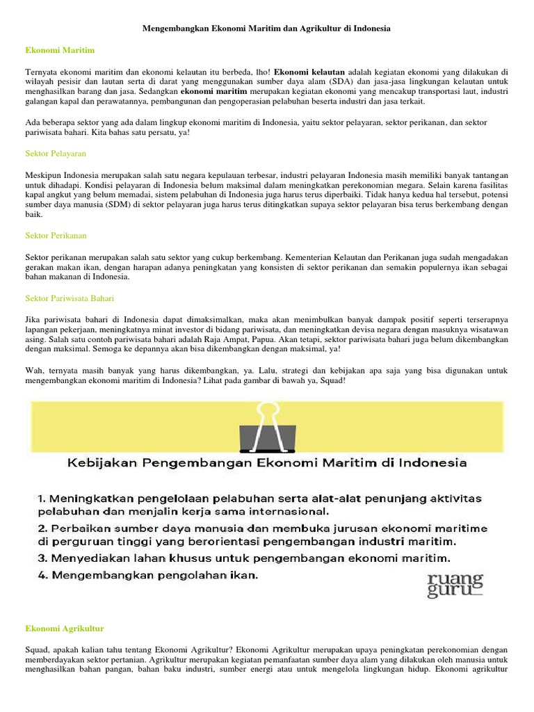 Mengembangkan Ekonomi Maritim Dan Agrikultur Di Indonesia Docx
