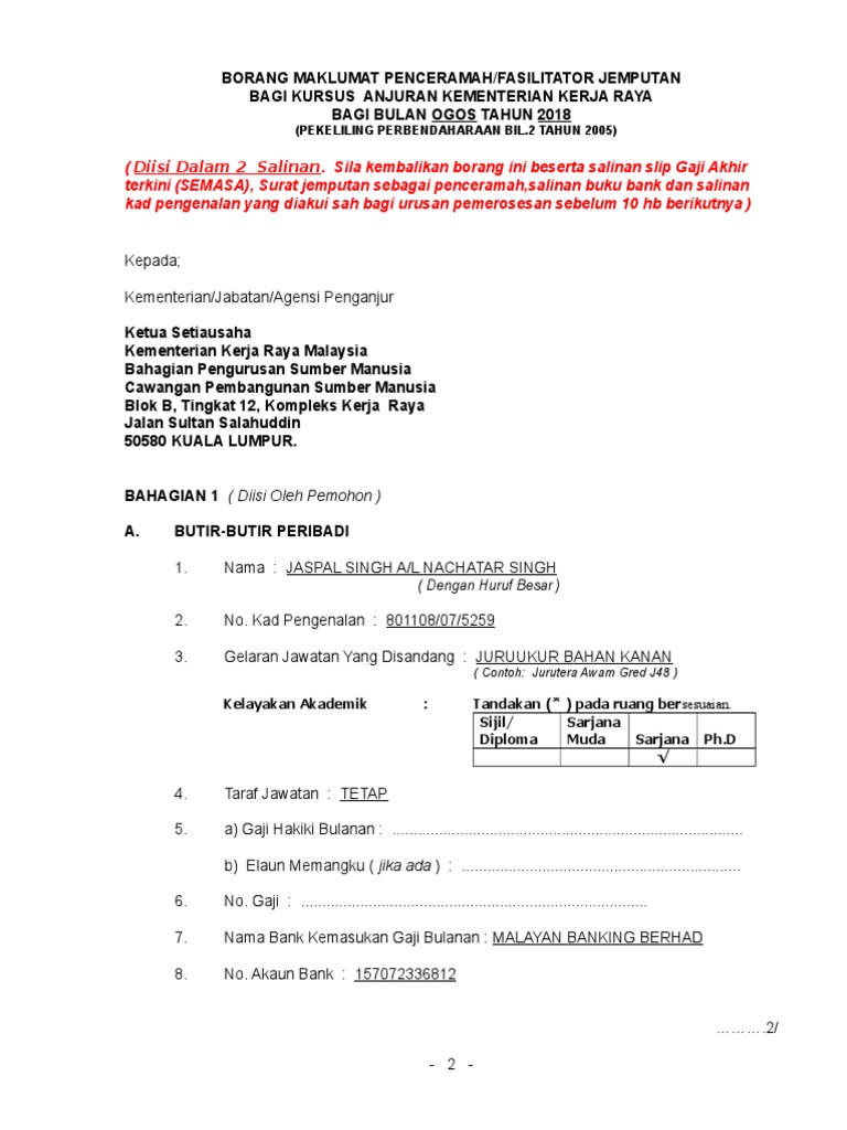 Borang Tuntutan Penceramah Fasilitator Pindaan Pdf