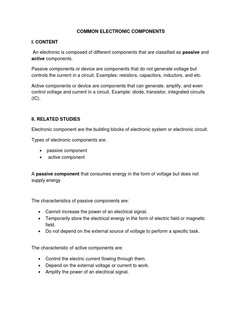 Common Electronic Components PDF Electronic Circuits Passivity
