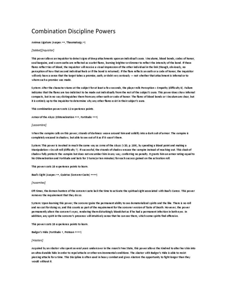 Vampire Powers: Combination Disciplines | PDF | Self Control | Self ...