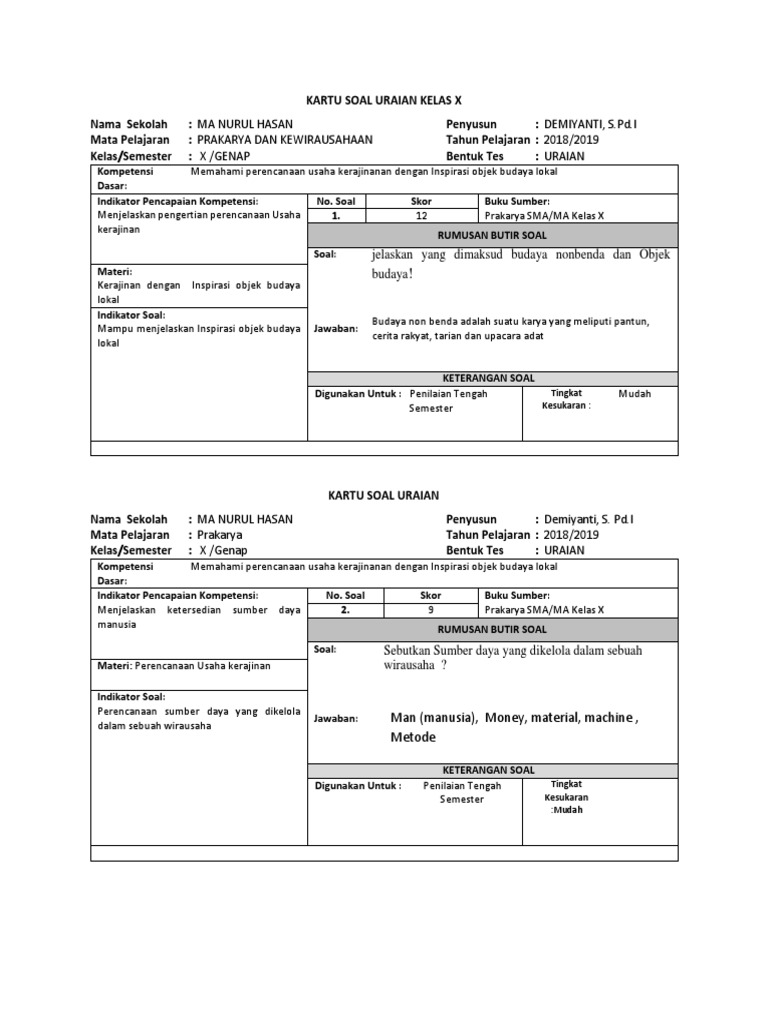 Kartu Soal Uraian Docx