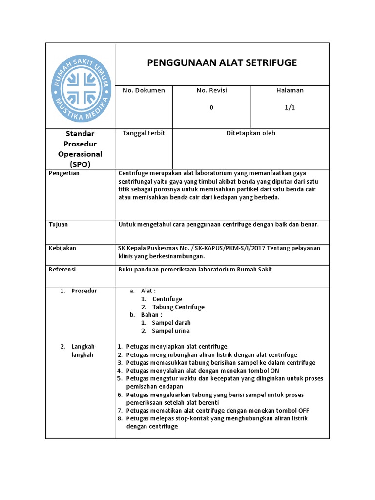 Sop Centrifuge PDF
