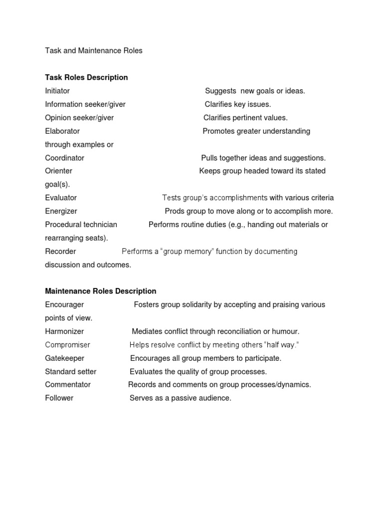 Task and Maintenance Roles PDF Applied Psychology Behavioural
