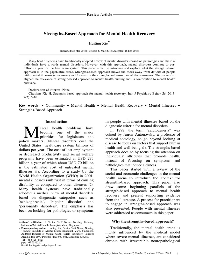 Strengths-Based Approach in Mental Health | PDF | Recovery Approach ...