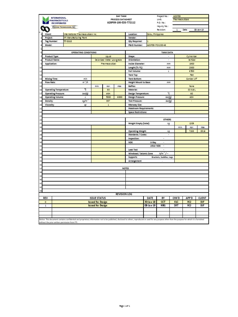 Pharmaceutical Tank Data Sheet | PDF | Chemical Engineering ...