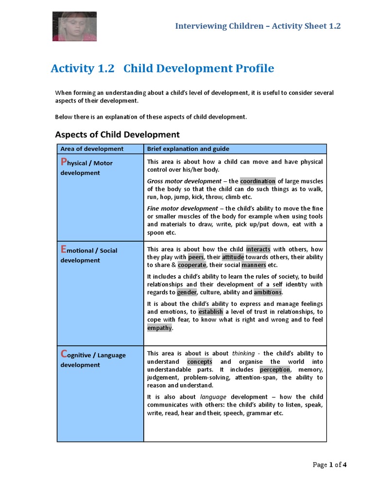 Activity 1.2 - Child Development Profile | PDF | Child Development ...