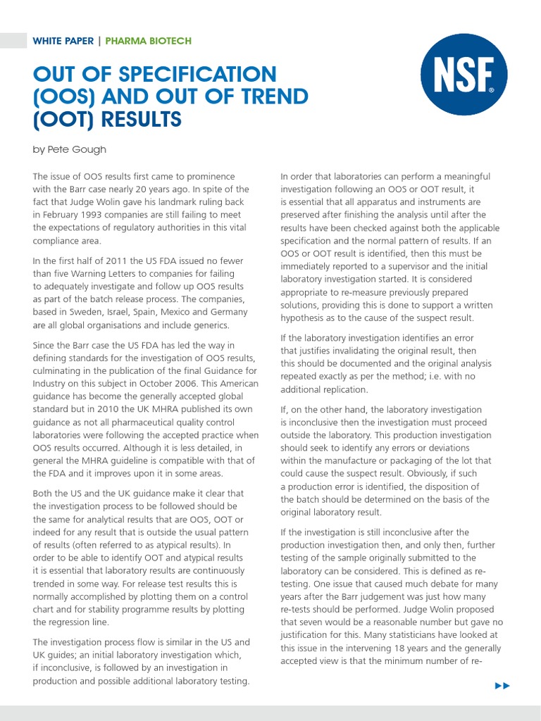 (Oot) Results: Out of Specification (Oos) and Out of Trend | PDF ...