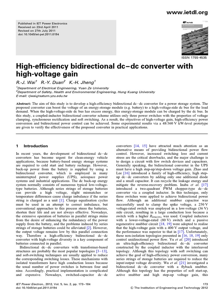 High-Efficiency Bidirectional DC - DC Converter With High-Voltage Gain ...